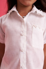 Blusa con frunce bolsillo print cielo