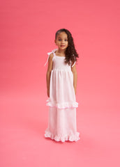 Vestido largo print Rosa arandelas