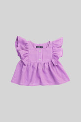 Blusa de niña en Lino con manga Mariposa color Blanco