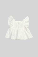 Blusa de niña en Lino con manga Mariposa color Blanco