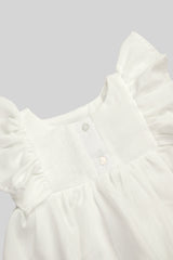 Blusa de niña en Lino con manga Mariposa color Blanco