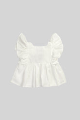 Blusa de niña en Lino con manga Mariposa color Blanco