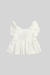Blusa de niña en Lino con manga Mariposa color Blanco