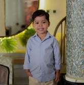 Camisa Manga Larga con cuello jardín de lujo Azul Algodón