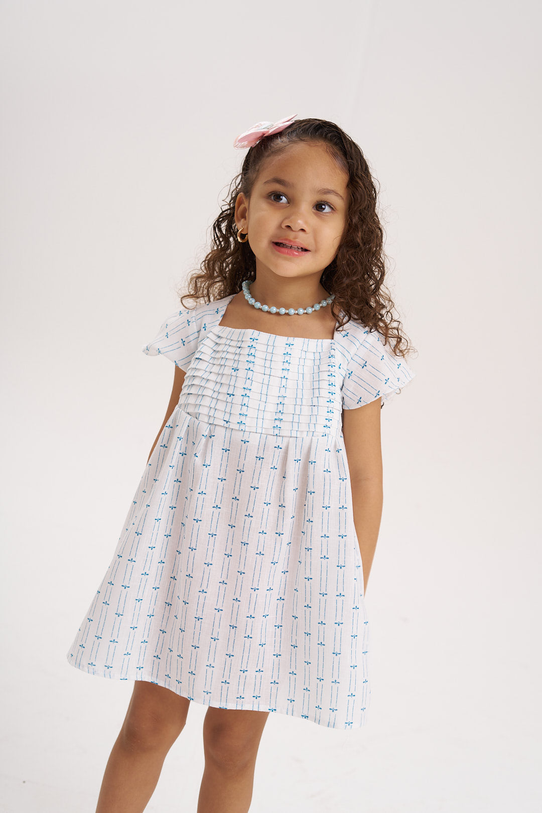 Vestido con  alforza Print azul