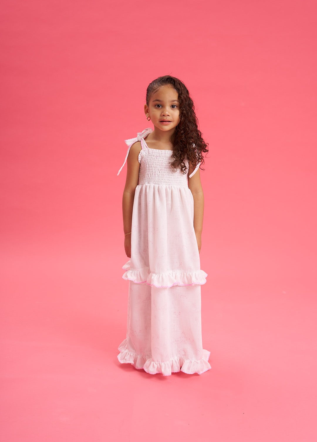 Vestido largo  print Rosa arandelas