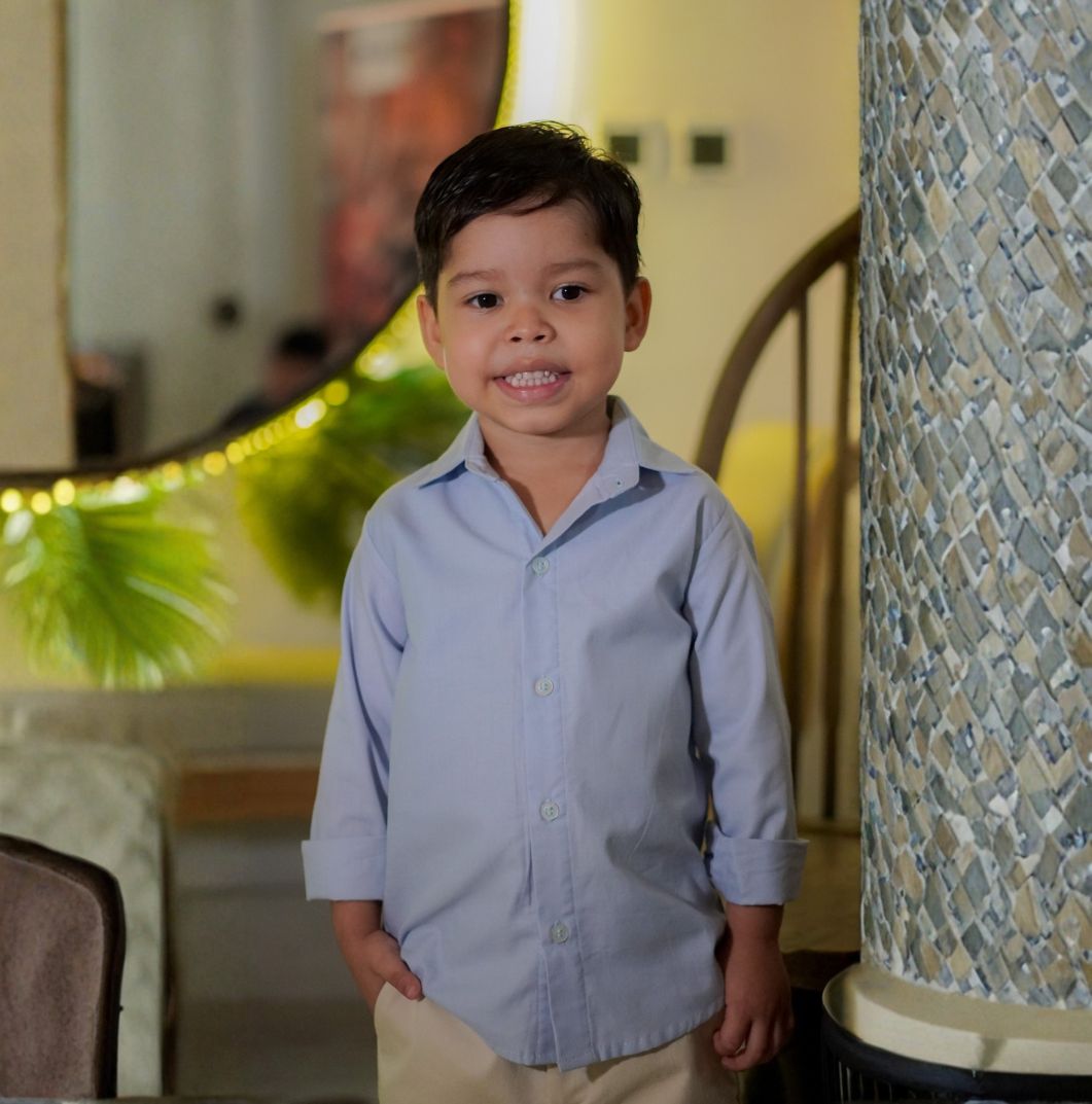 Camisa Manga Larga con cuello jardín de lujo Azul Algodón