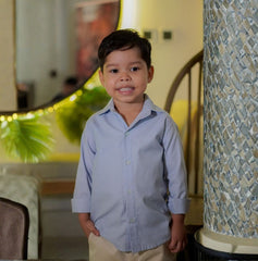 Camisa Manga Larga con cuello jardín de lujo Azul Algodón